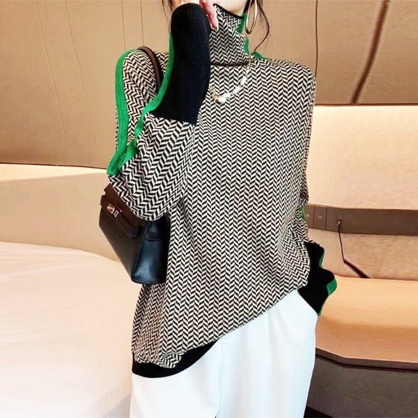 Clémence | Sweater with a high collar in contrasting stripes