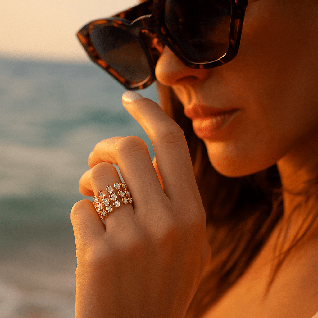 Morning jewelry with shiny gemstones
