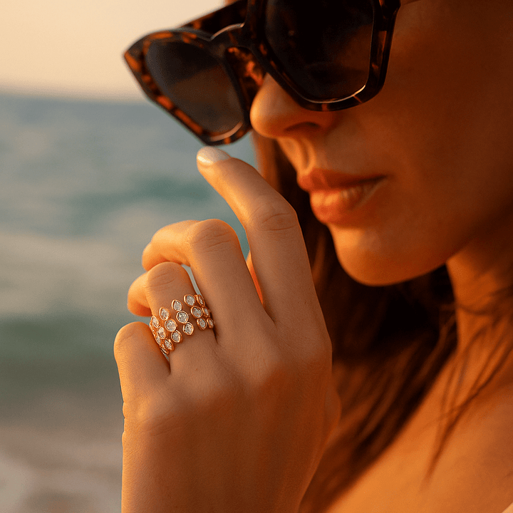 Morning jewelry with shiny gemstones