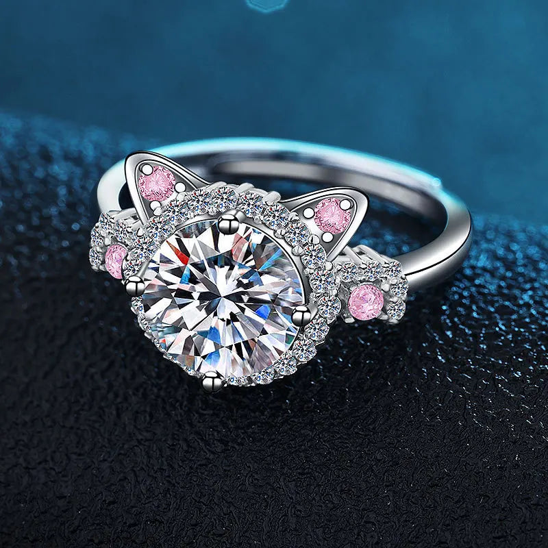 Anello con orecchie da gatto regolabile con zirconi