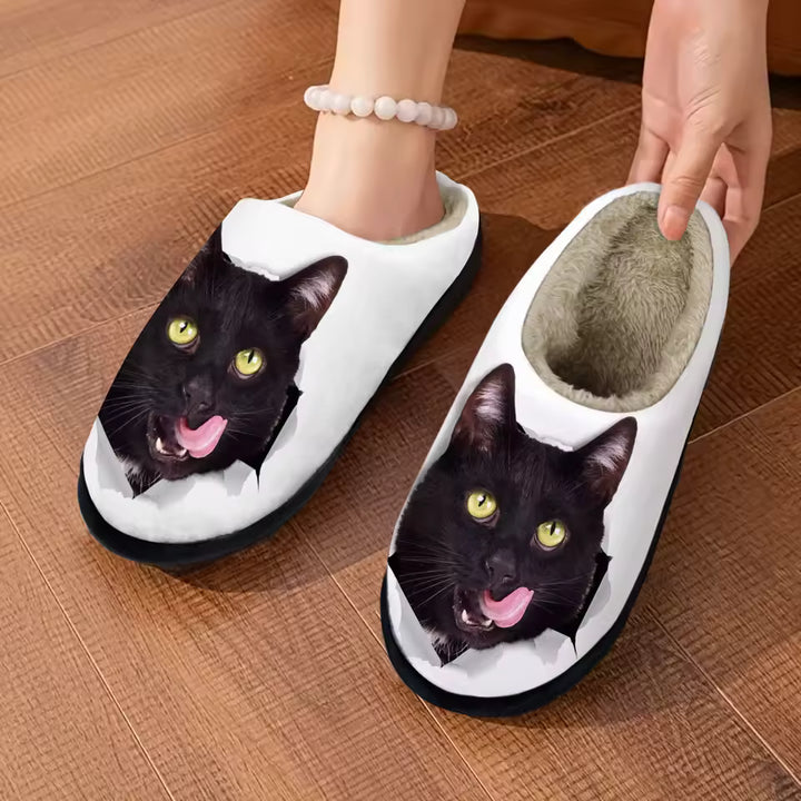 Comfortable Warm Slippers with 3D Cat Pattern | Thick Soles for Indoor and Outdoor Use