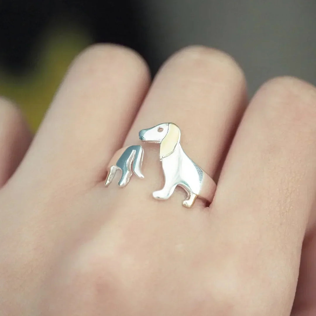 Anello con bassotto in argento sterling 925 – Misura regolabile