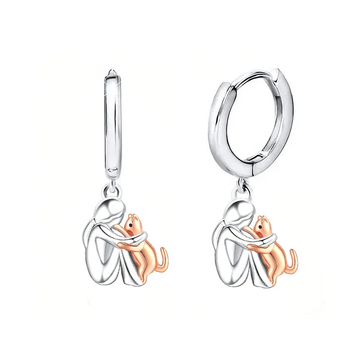 Orecchini Cat Hug bicolore argento e oro