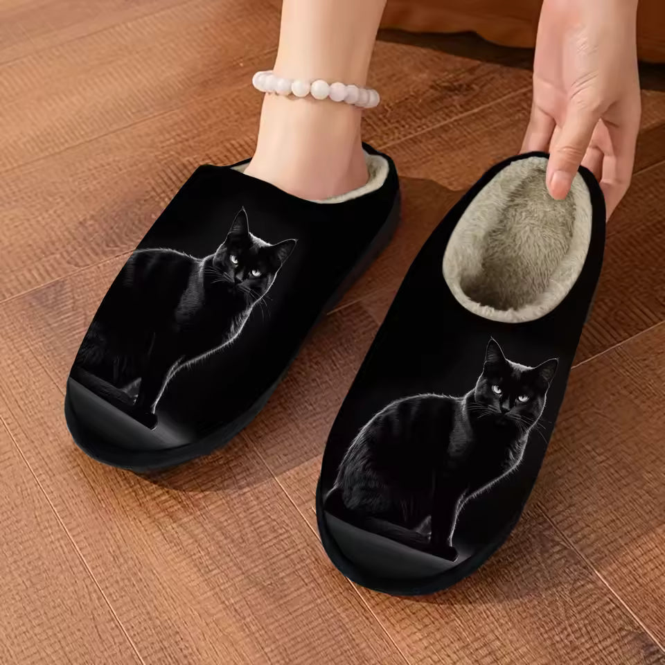 Comfortable Warm Slippers with 3D Cat Pattern | Thick Soles for Indoor and Outdoor Use