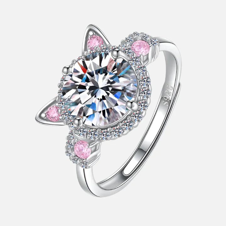Anello con orecchie da gatto regolabile con zirconi