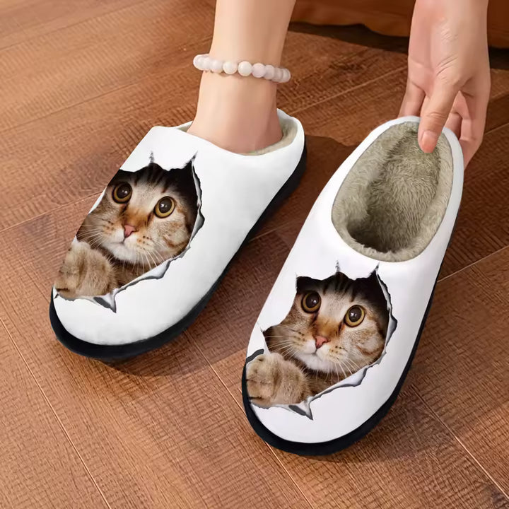 Comfortable Warm Slippers with 3D Cat Pattern | Thick Soles for Indoor and Outdoor Use