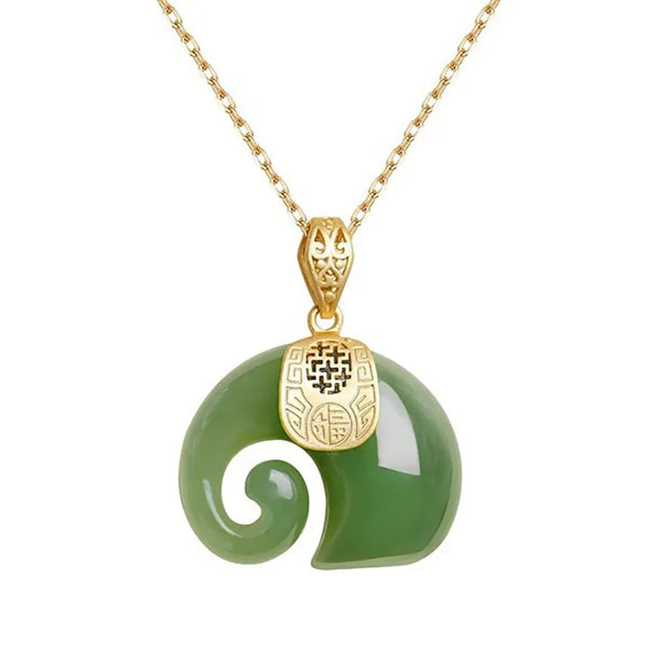 Jade Hetian Elephant-Shaped Pendant Necklace – 18K Gold-Plated Chain for Women