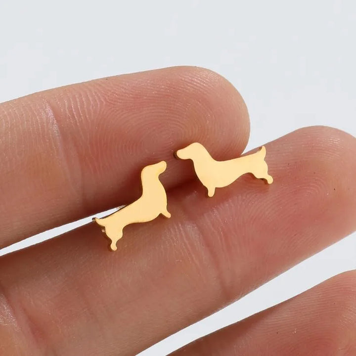 Button earrings with dachshund
