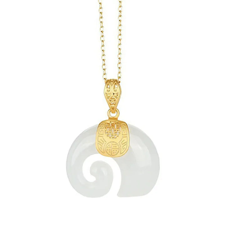 Jade Hetian Elephant-Shaped Pendant Necklace – 18K Gold-Plated Chain for Women