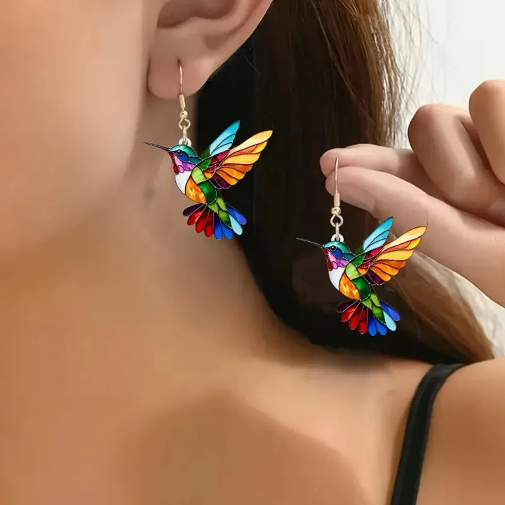 Acrylic Hummingbird Dangle Earrings – Bright Design with 2D Bird