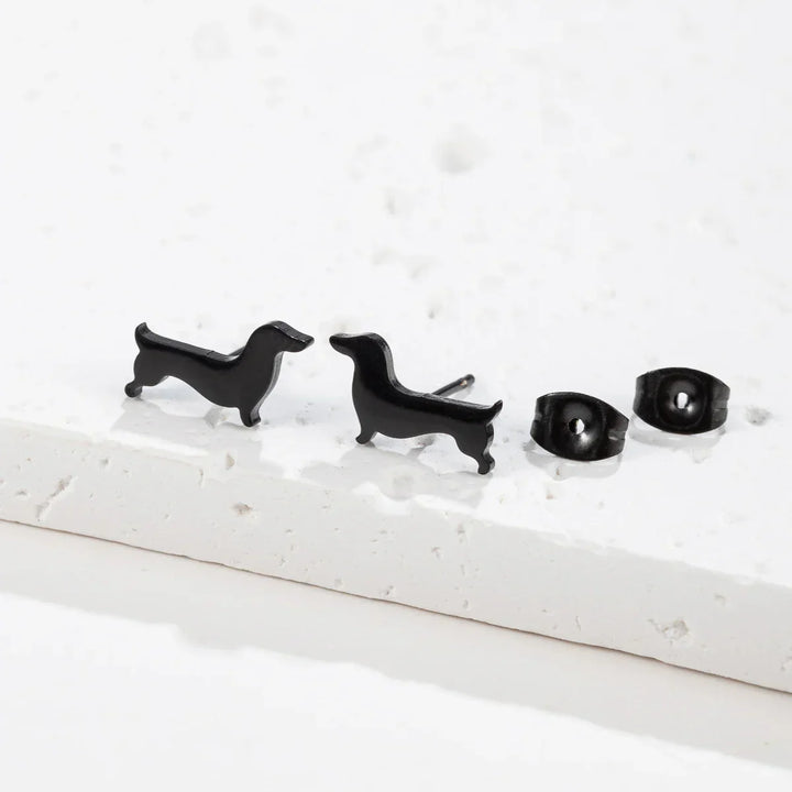Button earrings with dachshund