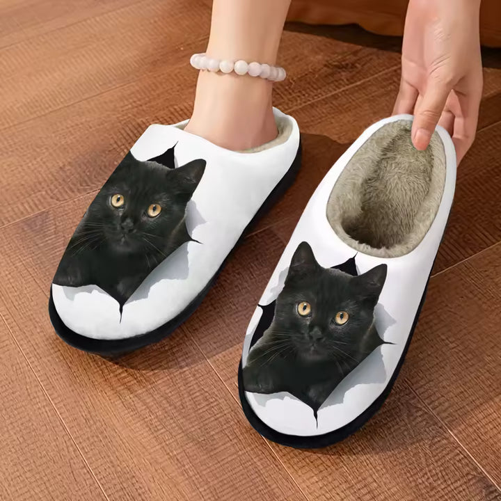 Comfortable Warm Slippers with 3D Cat Pattern | Thick Soles for Indoor and Outdoor Use