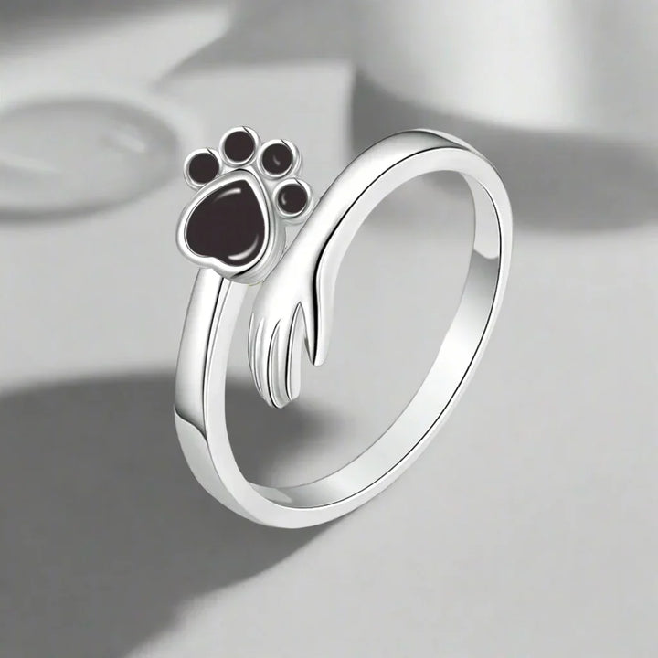 Adjustable ring in sterling silver 925 – Design with handprint and paw print