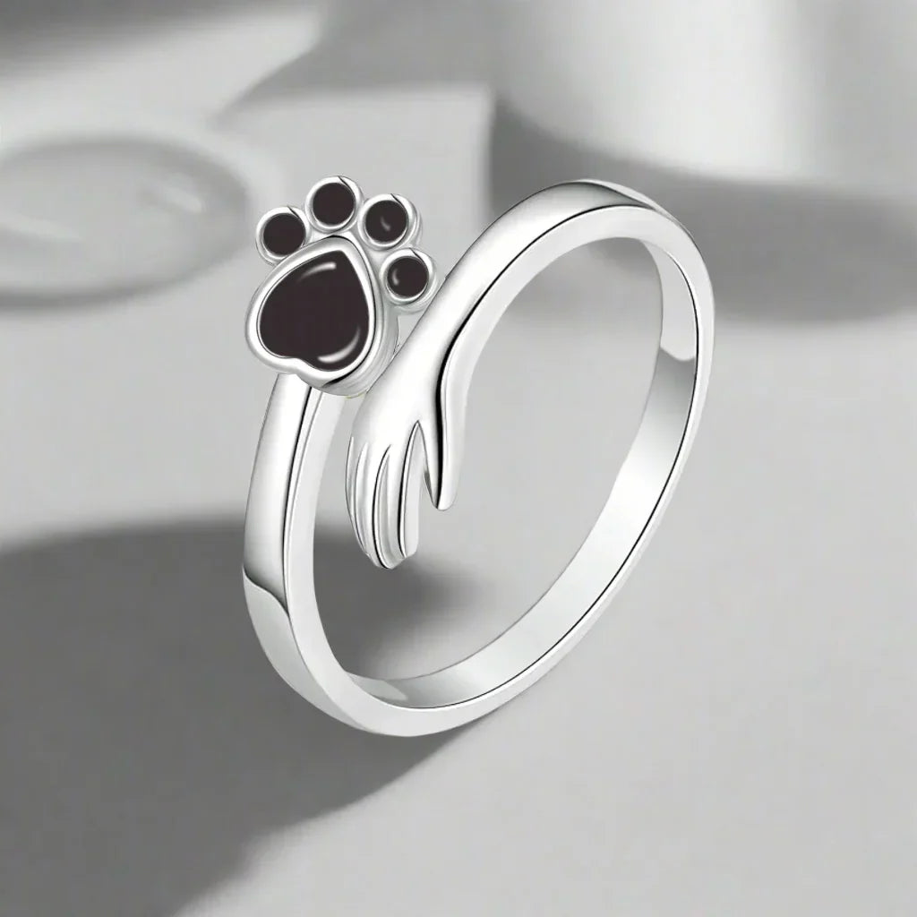 Adjustable sterling silver 925 ring – Handprint and paw print design