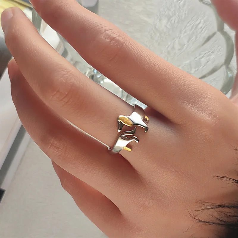 Anello con bassotto in argento sterling 925 – Misura regolabile