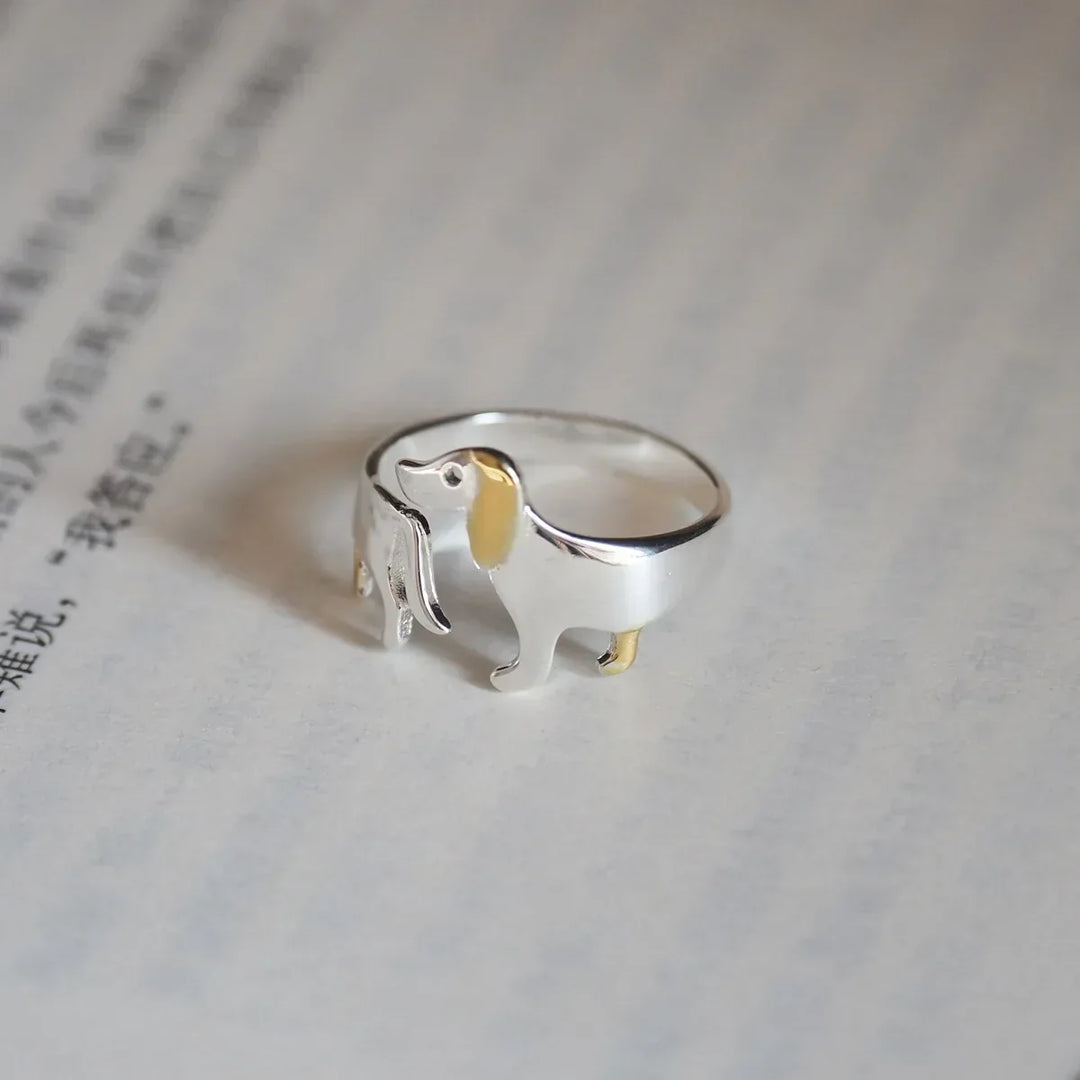 Anello con bassotto in argento sterling 925 – Misura regolabile