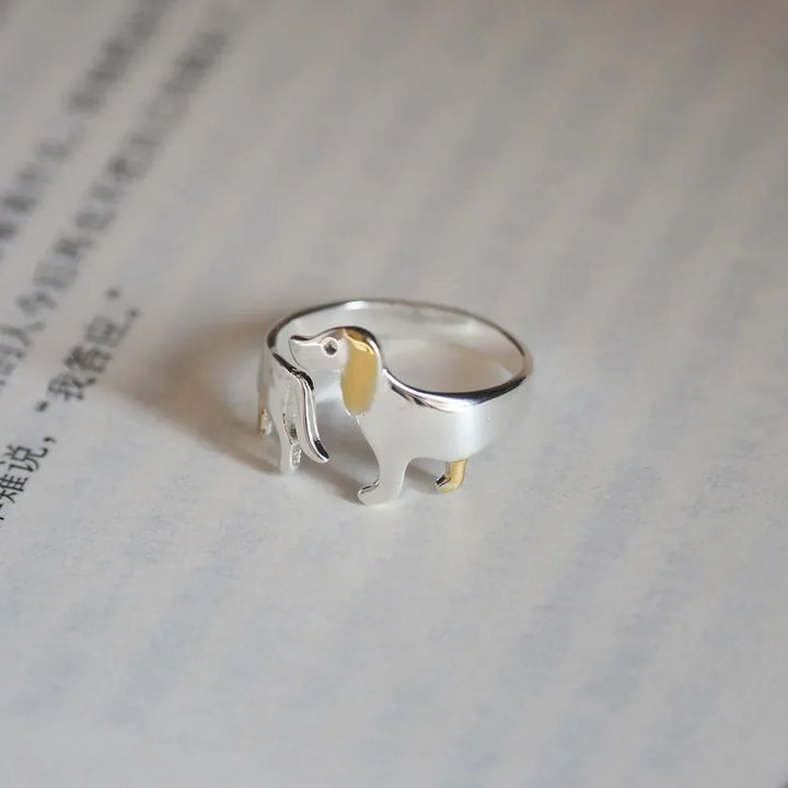 Anello con bassotto in argento sterling 925 – Misura regolabile