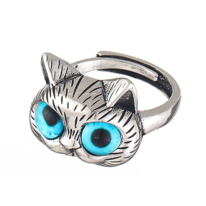 Cat Ring with Blue Eyes – Vintage Silver Ring for Cat Lovers