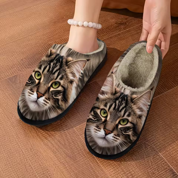 Comfortable Warm Slippers with 3D Cat Pattern | Thick Soles for Indoor and Outdoor Use