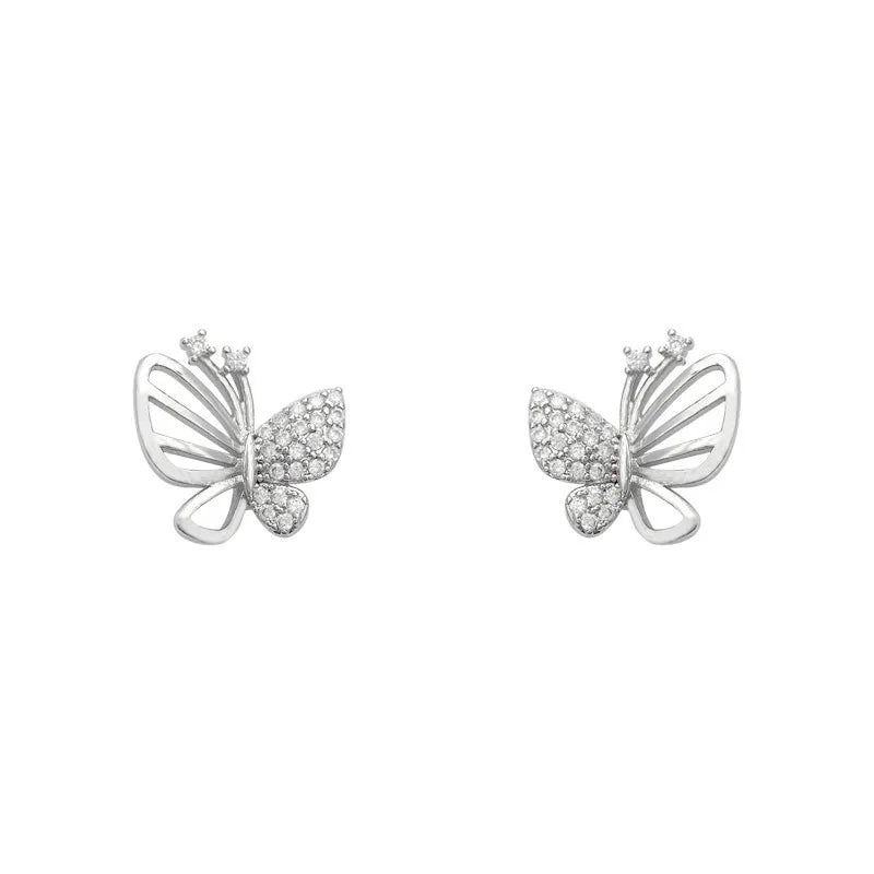 Elegant Stud Earrings with Zirconia in the Shape of a Butterfly