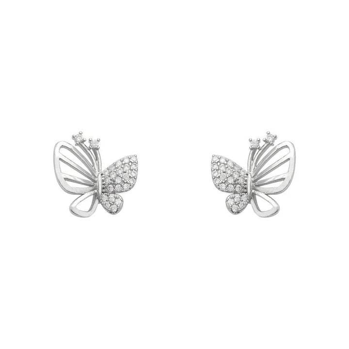 Elegant Stud Earrings with Zirconia in the Shape of a Butterfly