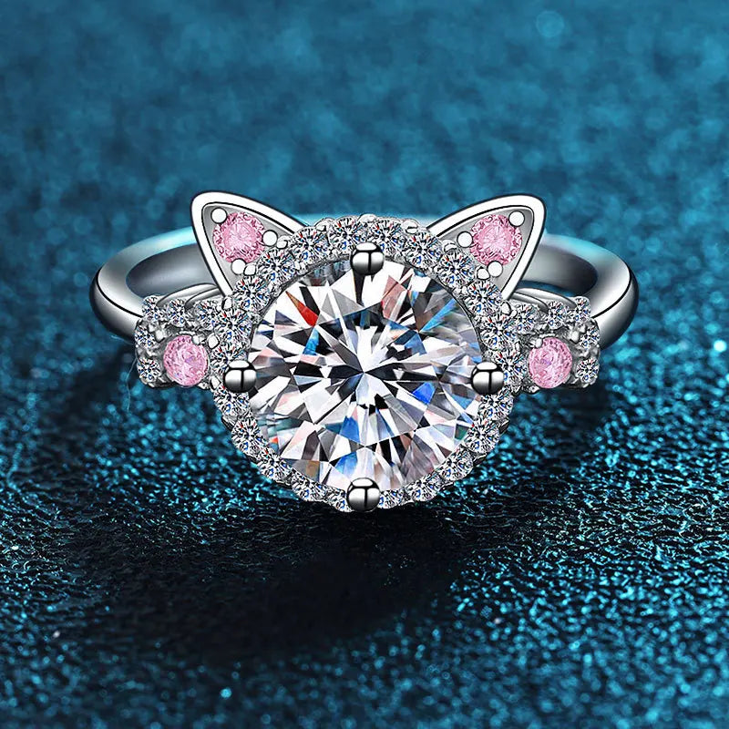 Anello con orecchie da gatto regolabile con zirconi