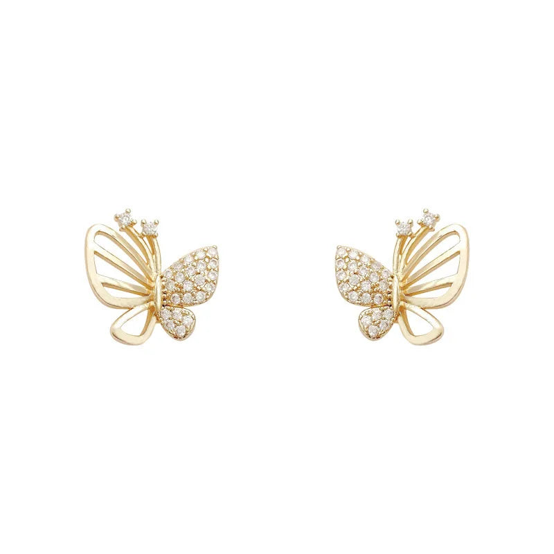 Elegant Stud Earrings with Zirconia in the Shape of a Butterfly