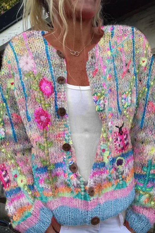Sanne - Colorful Sweater with Floral Pattern