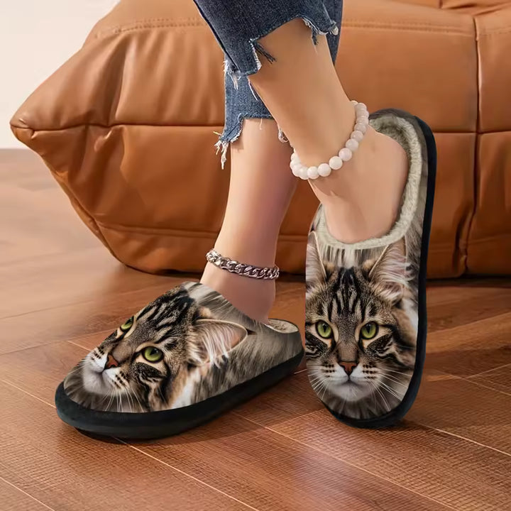Comfortable Warm Slippers with 3D Cat Pattern | Thick Soles for Indoor and Outdoor Use