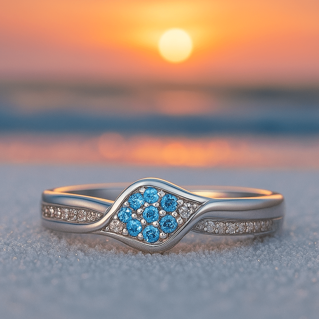 Silver ring 925 with blue chrysanthemum