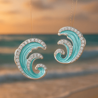 Stylish earrings with blue waves