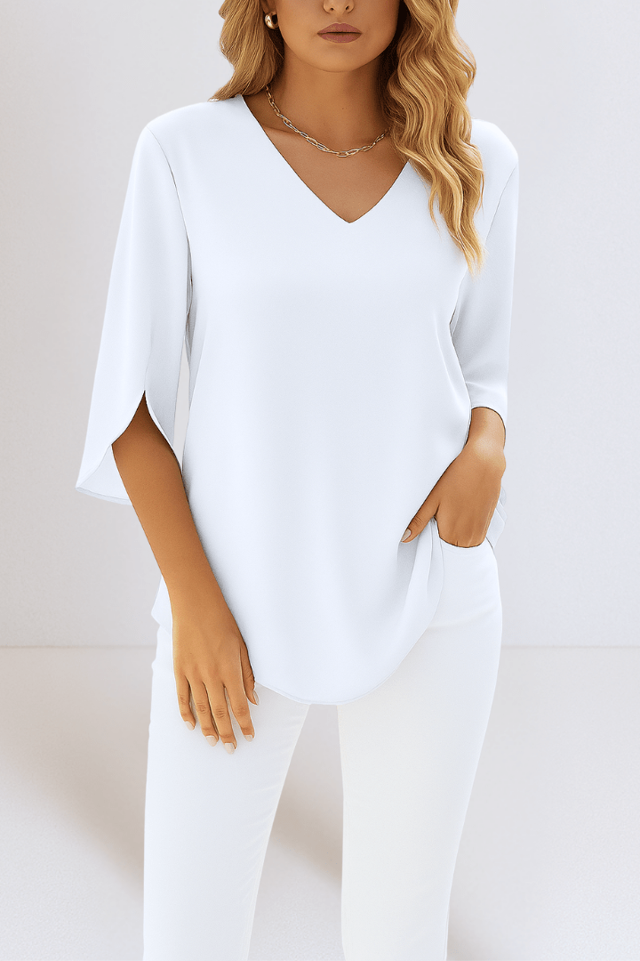 Stylish top with V-neck and open sleeves