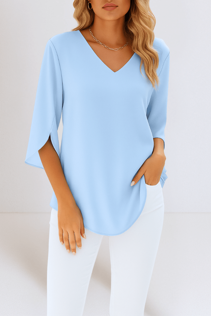 Stylish top with V-neck and open sleeves