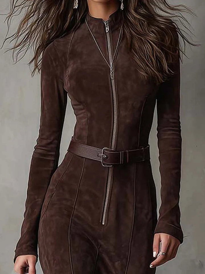 Brown Maxi Dress with Vintage Zip