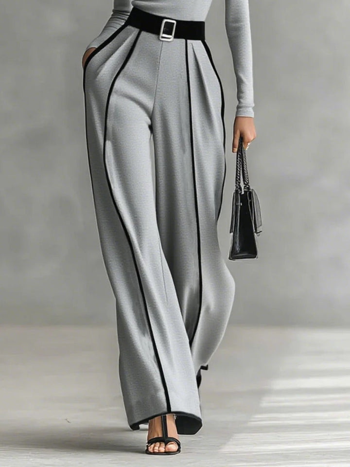 Long Sleeve Top with High Neck and Wide Leg Pants with Waist
