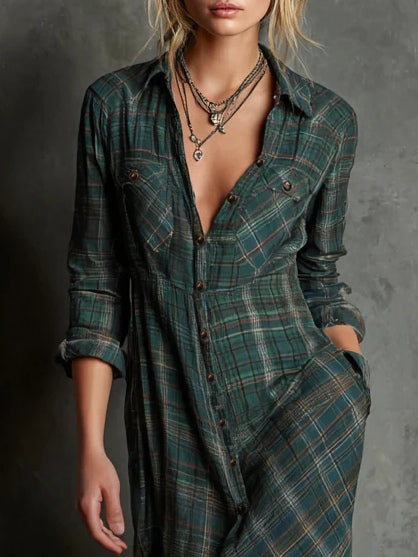 Green Striped Maxi Shirt Dress