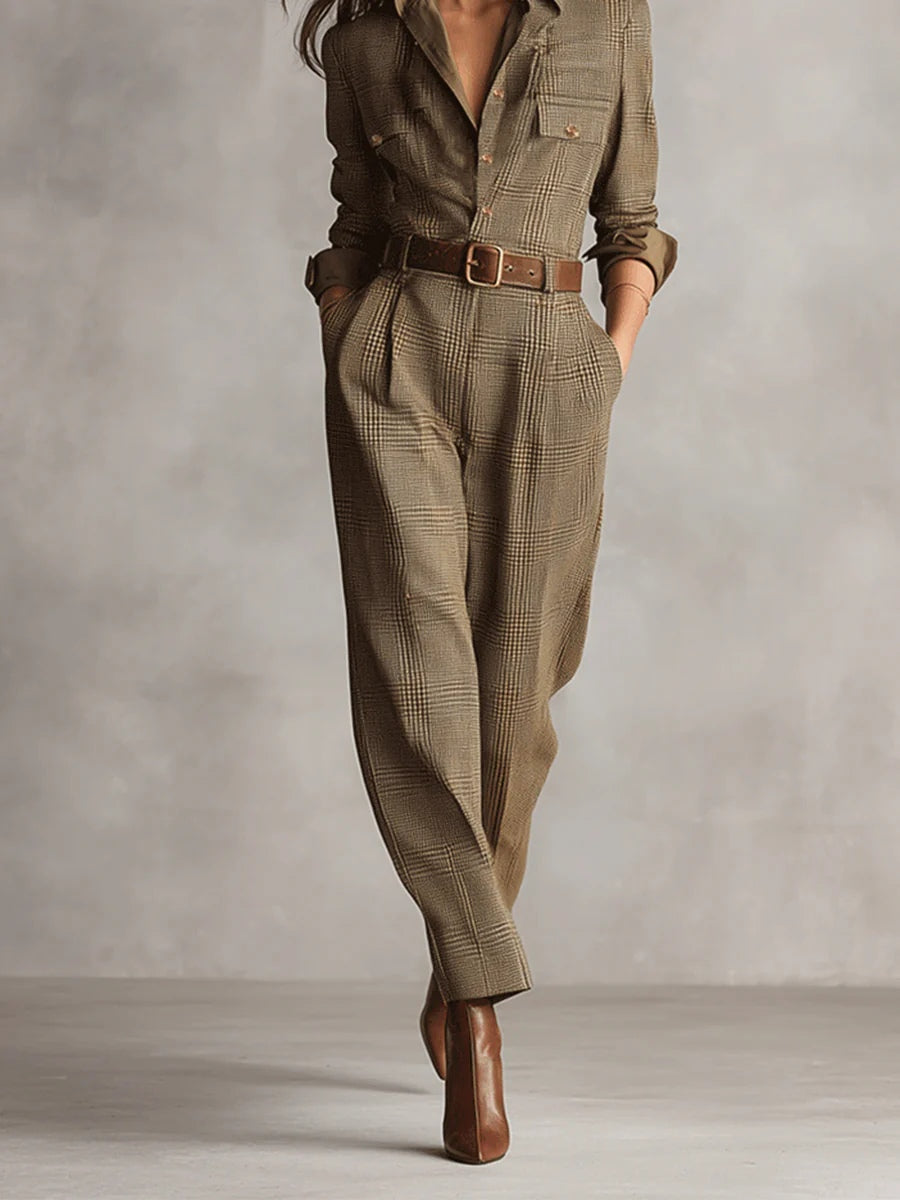 Tamara | Elegant plaid tweed utility jumpsuit