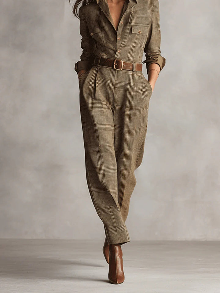 Tamara | Elegant tweed textured net utility jumpsuit