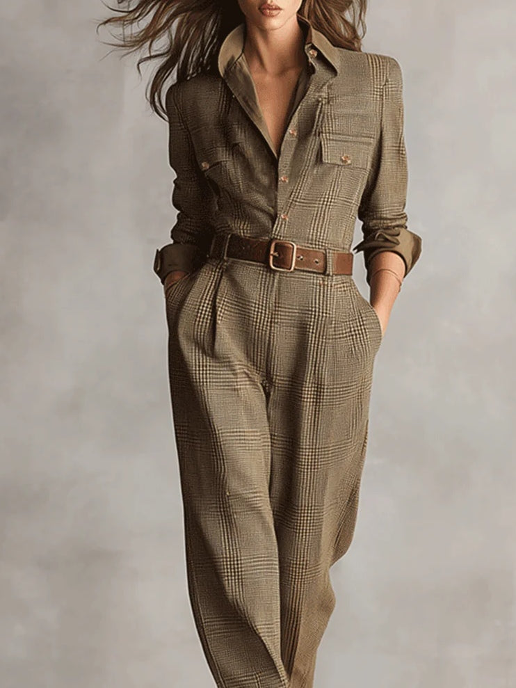 Tamara | Elegant tweed textured net utility jumpsuit