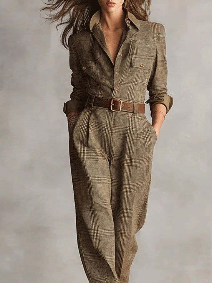 Tamara | Elegant tweed textured net utility jumpsuit