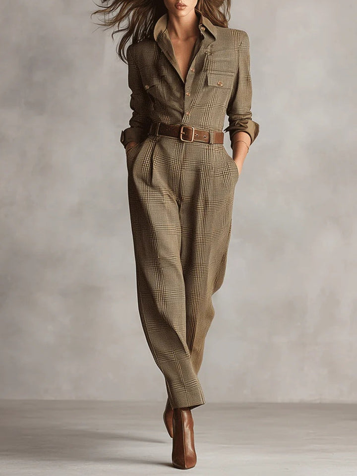 Tamara | Elegant plaid tweed utility jumpsuit