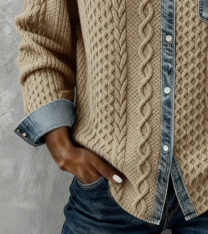 Ambra | Patchwork Knit Top with Denim Details