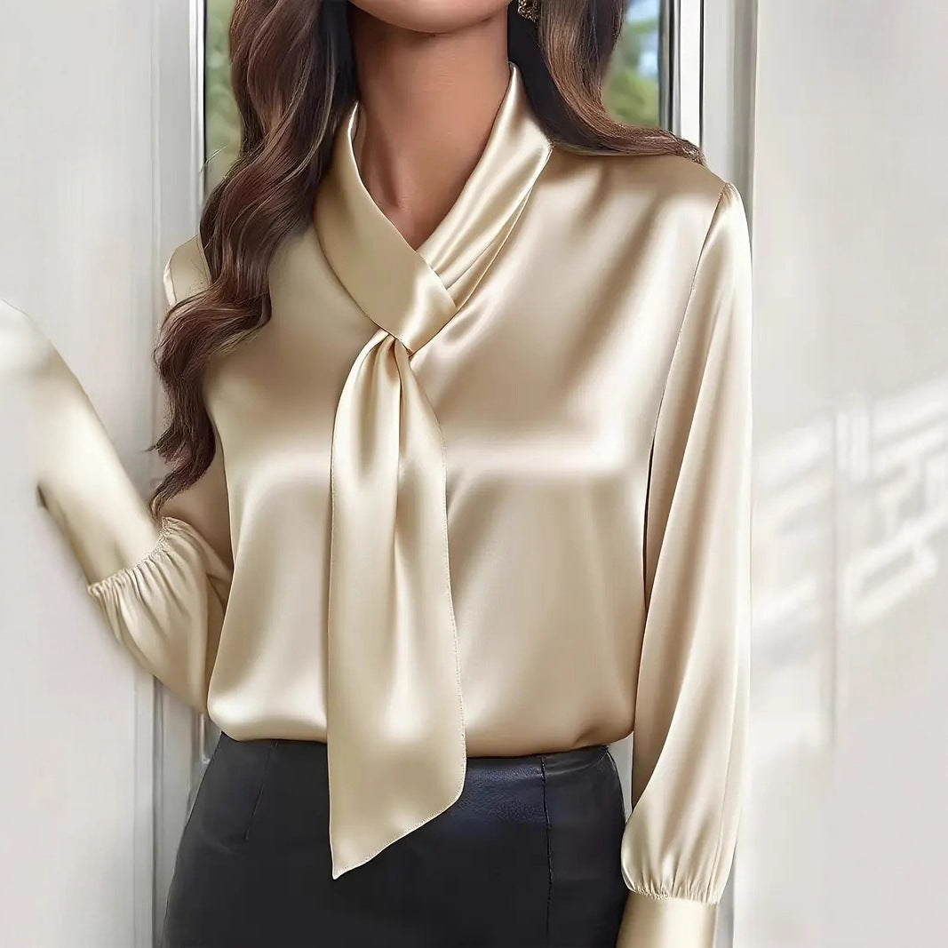 Bluzka damska z szyfonu, wiązanie na szyi, modna góra, dekolt w serek, luźny krój, odzież damska
