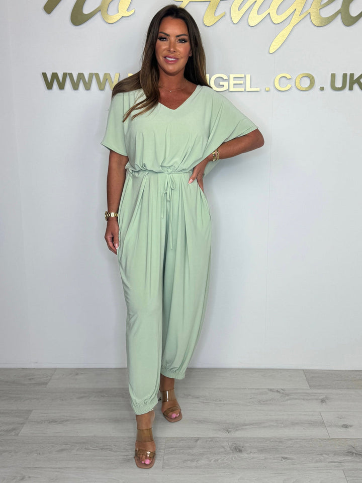 Cotton Jumpsuit with V-Neck and Ties