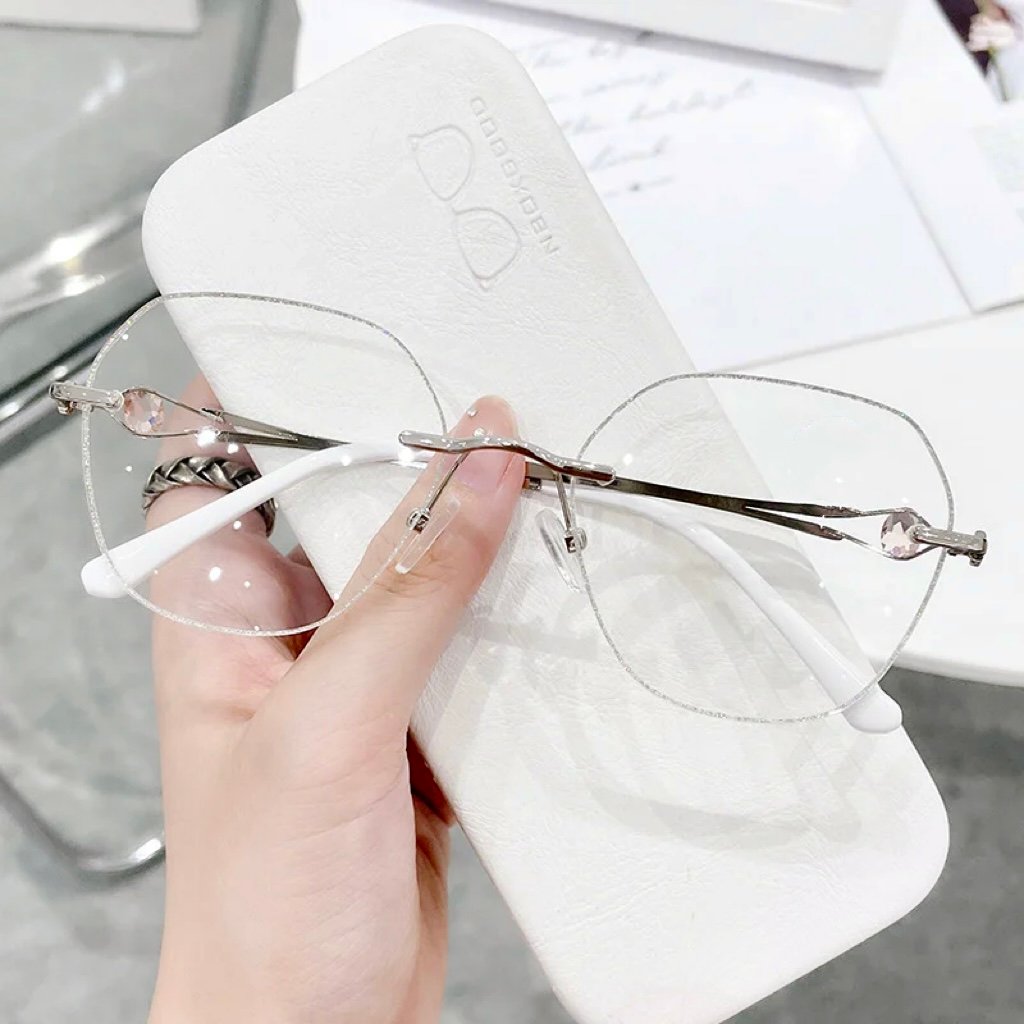 Women's Rimless Glasses with Diamonds, Protecting Against Blue Light and Presbyopia