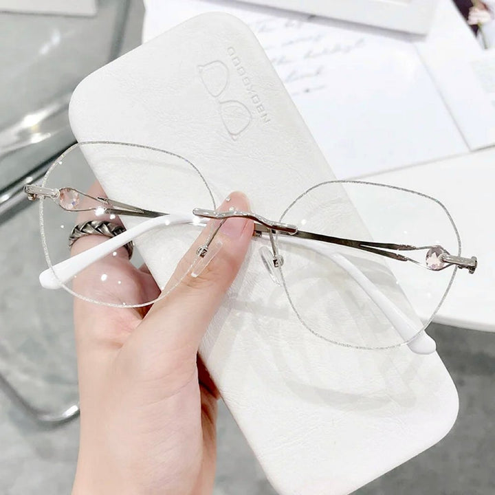Women's Rimless Glasses with Diamonds, Protecting Against Blue Light and Presbyopia