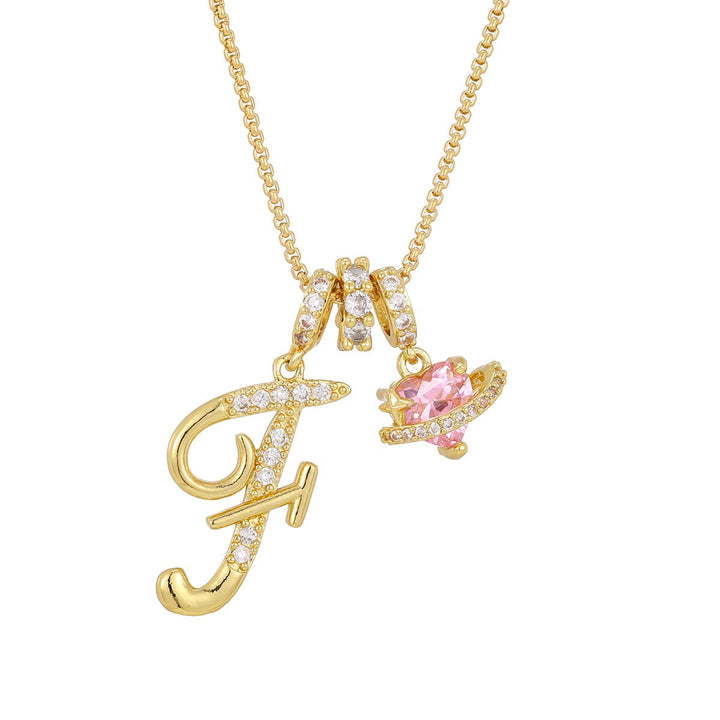 Necklace with Initial and Pink Heart Pendant
