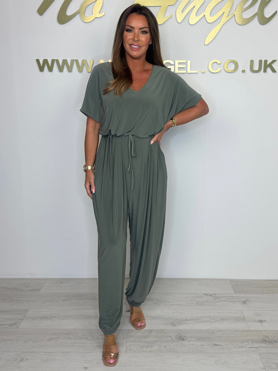 Cotton Jumpsuit with V-Neck and Ties