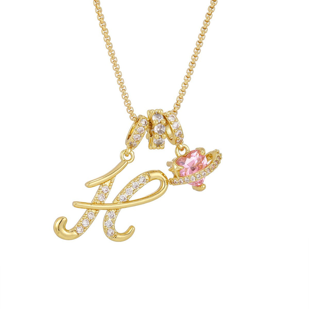 Necklace with Initial and Pink Heart Pendant