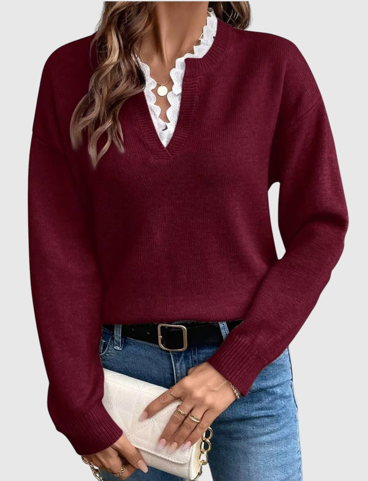 Karolína – Premium Sweater with Lace in a V-Neck